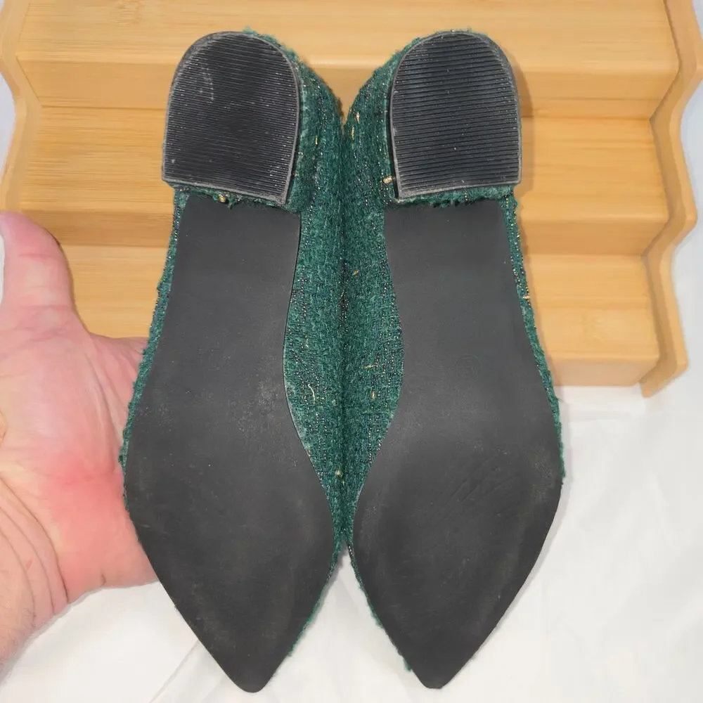 Allegra K Women Sz 9 Dark Green Gold Tweed Wedge Heels Wedding Granny Retro